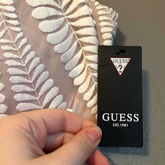 Guess Tan and White Ruffled Bodycon Midi Dress - Picture 6 of 14